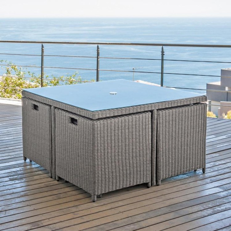 Nova Garden Furniture Catherine White Wash Rattan 4 Seat Square Cube Dining Set with Footstools Oak Furniture House